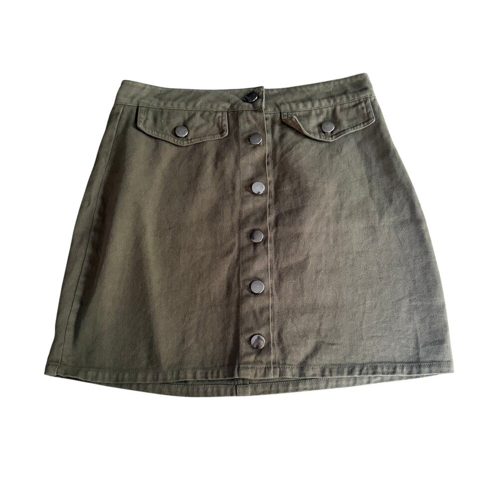 Coco + Jaimeson Olive Green Button Front Mini Skirt Size M